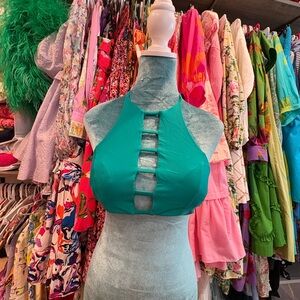 Teal Swim Top with Cutout Design